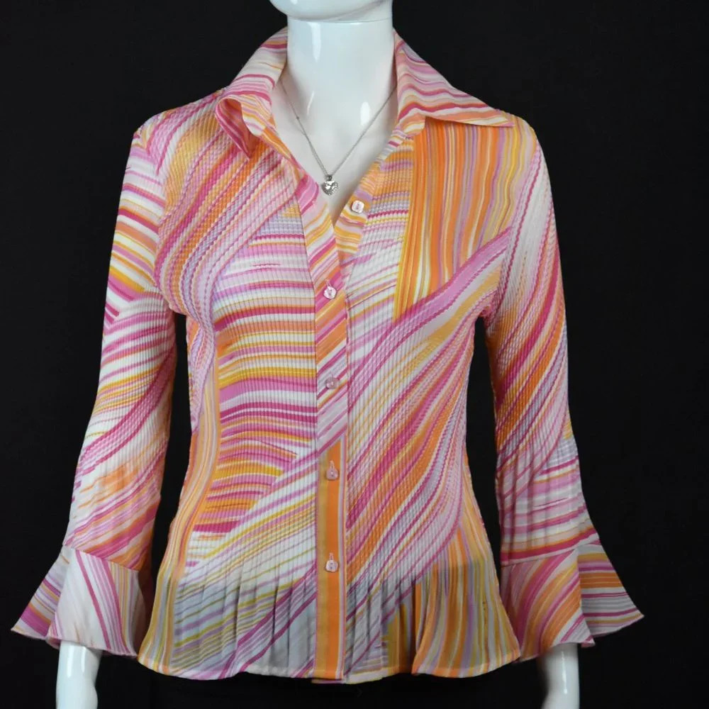 Essentials by Milano size Small Multi Color Ruffled and Pleated Blouse